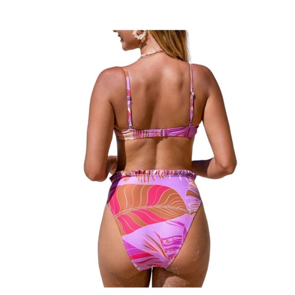 NWT Cupshe high waisted 2 pc tropical leaf printed bikini sz L